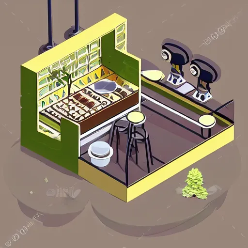 Prompt: cannabis coffee and cake cafe isometric fun 3 d cartoon, beautiful composition structure