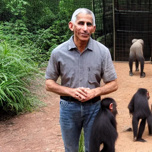 Image similar to Anthony Fauci in a zoo with chimps