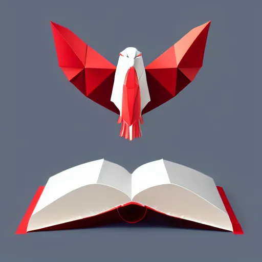 Image similar to low poly, vector, white eagle flying above an open book, icon, red background, cgsociety, artstation, octane render