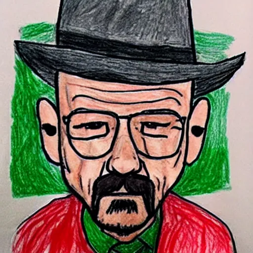 Prompt: a child's drawing of walter white