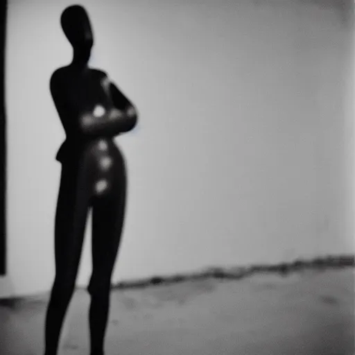 Prompt: empty warehouse room with a lone female mannequin cinestill 7 0's film