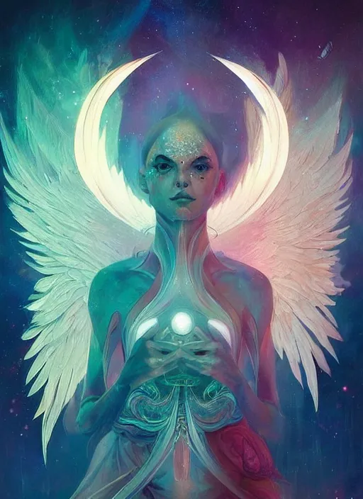 Image similar to symmetry!! cancer!!!! highly detailed, high contrast, light reflection, delicate patterns with feather texture, shining angel sword, trippy, nebula, trending on art station by artgem, by peter mohrbacher, by wlop, by ruan jia