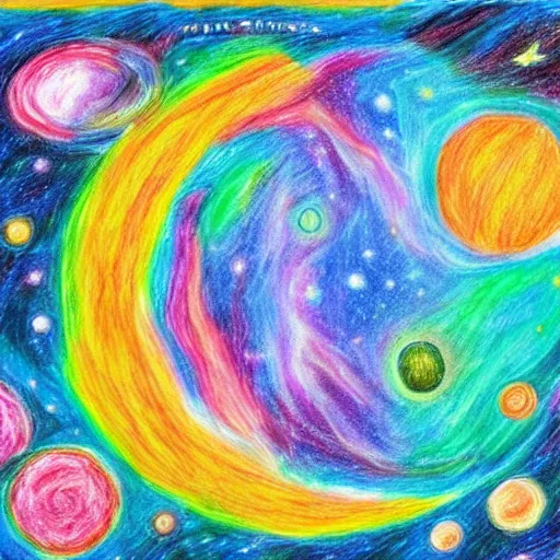 Prompt: the universe, children's drawing