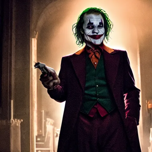 Image similar to stunning awe inspiring ( robin williams ) as the joker 8 k hdr movie still atmospheric lighting