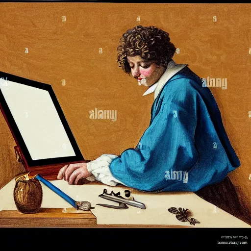 Image similar to painter drawing a computer, baroque