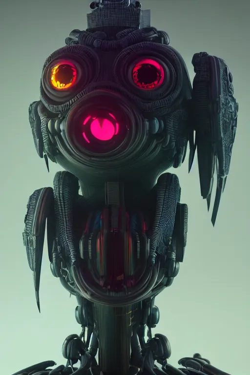 Image similar to high quality 3 d render very cute cyborg crow! incorporated speakers!, cyberpunk highly detailed, unreal engine cinematic smooth, in the style of blade runner & detective pikachu, hannah yata charlie immer, moody light, low angle, uhd 8 k, sharp focus