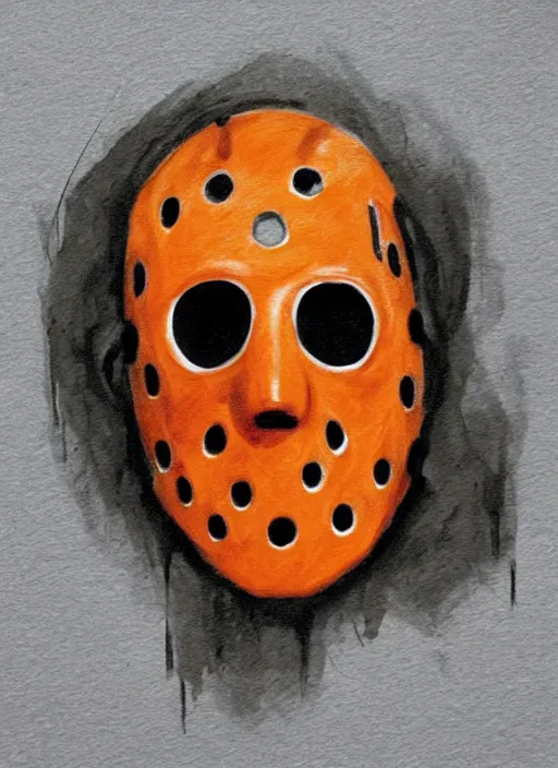 Image similar to Jason Voorhees eat a orange