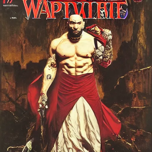 Prompt: full length portrait of dave bautista as vampire wearing a cape, by lawrence alma tadema and rick berry and norman rockwell and jason fabok and everett raymond kinstler h 7 6 8