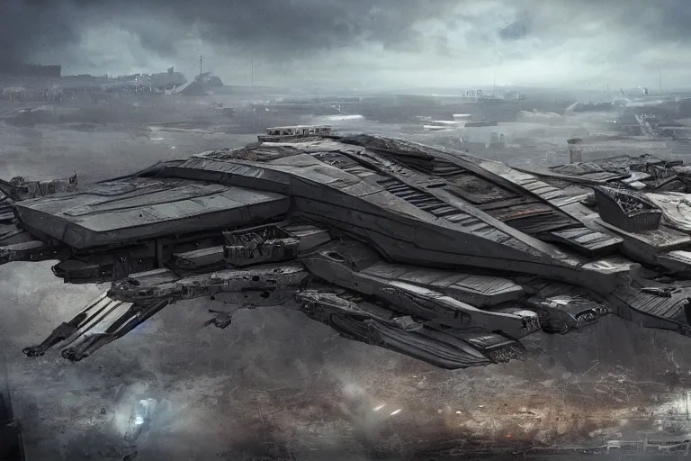 Image similar to district 9 spaceship, matte painting