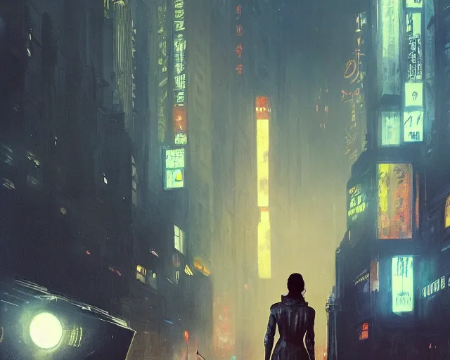 Image similar to 2 0 1 8 blade runner movie still girl look at the cityscape from roof perfect face fine realistic face pretty face reflective polymer suit tight neon puffy jacket blue futuristic sci - fi elegant by denis villeneuve tom anders zorn hans dragan bibin thoma greg rutkowski ismail inceoglu illustrated sand storm alphonse mucha