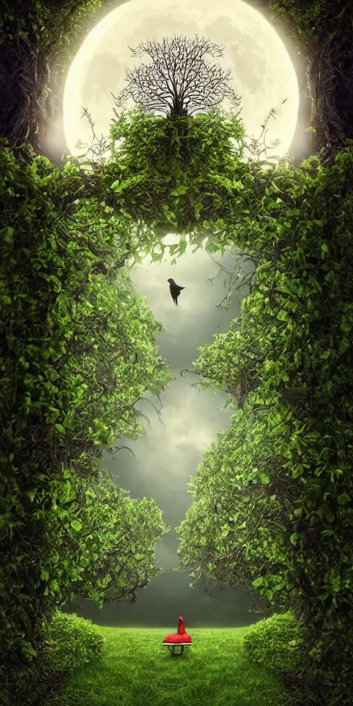 Prompt: book cover, symmetrical ivy on frames, high quality fantasy stock photo, beautiful nature and moonlight, mushrooms on the grass, crow in the tree, sea, unsplash transparent, forest and moon, intricate detail, elegant, hyper realistic, ultra detailed, octane render, volumetric cinematic lighting, 8 k, post - production