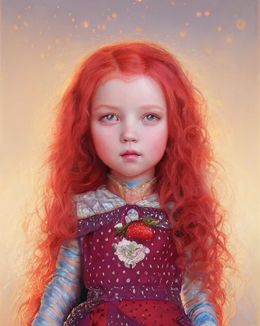 Image similar to strawberry shortcake portrait | highly detailed | very intricate | symmetrical | whimsical and magical | soft cinematic lighting | award - winning | closeup portrait | doll | painted by donato giancola and mandy jurgens and ross tran | pastel color palette | featured on artstation