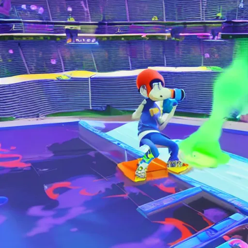 Image similar to a screenshot of drake the rapper preforming in splatoon match