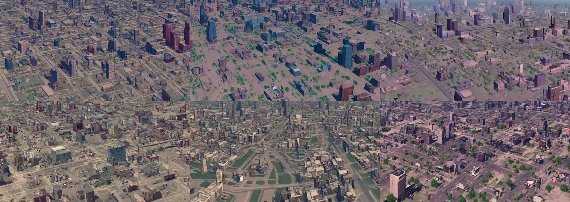 Prompt: aerial footage of 1960s Detroit, still from a Disney & Pixar cgi film (2016)