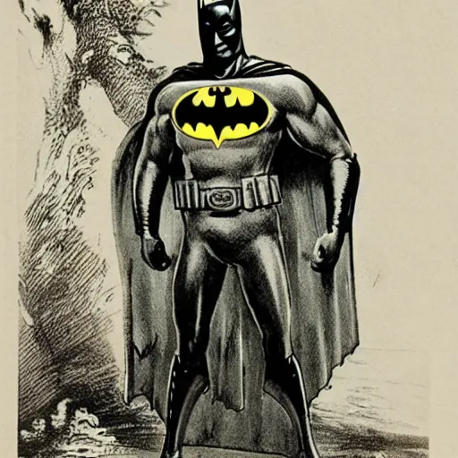 Prompt: A vintage photograph of Batman in the 19th century W- 768