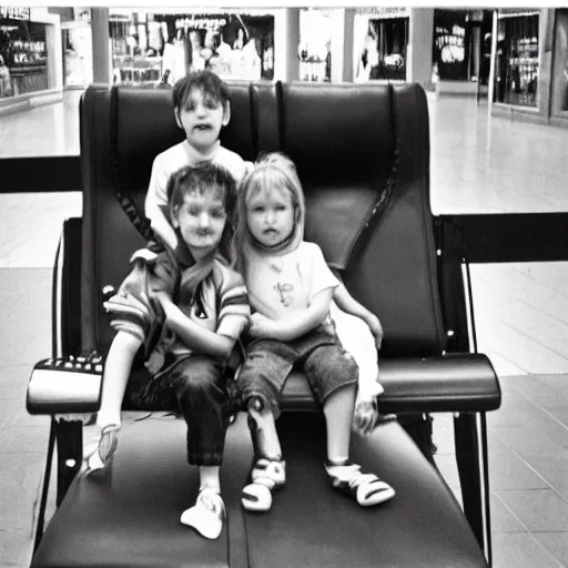 Image similar to due to a spelling error, kids are sitting on satan ’ s lap at the mall, 3 5 mm film camera, 1 9 9 0 s era