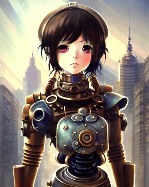 Image similar to portrait Anime Girl in mechanical armor steampunk cute-fine-face, pretty face, realistic shaded Perfect face, fine details. Anime. Bioshock steampunk realistic shaded lighting by katsuhiro otomo ghost-in-the-shell, magali villeneuve, artgerm, rutkowski Jeremy Lipkin and Giuseppe Dangelico Pino and Michael Garmash and Rob Rey