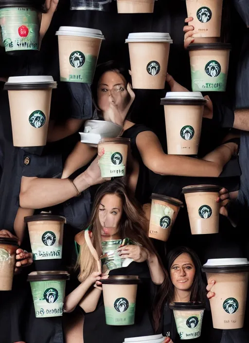 Image similar to a full portrait photo of real - life starbucks logo, f / 2 2, 3 5 mm, 2 7 0 0 k, lighting, perfect faces, award winning photography.