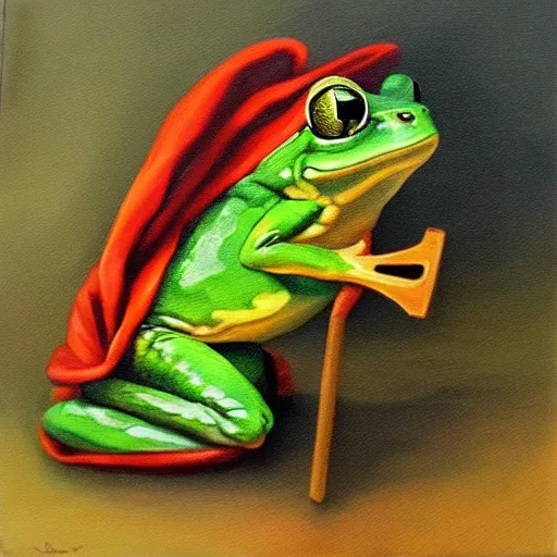 Image similar to frog with a sword, oil painting