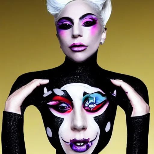 Prompt: lady gaga with technology face paint, stunning photograph - n 9