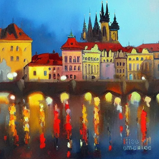 Prompt: painting Prague by style Antoine Blanchard