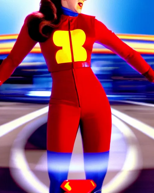 Prompt: wendy thomas, movie still, from the movie speed racer, 8 k, realistic