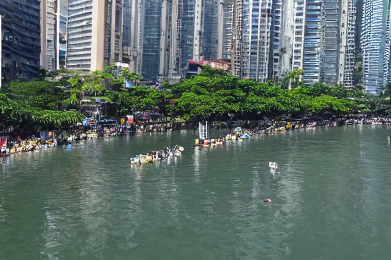 Image similar to photo of a very clean pasig river in the philippines with crystal clear water, high definition, tourism media