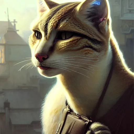 Prompt: portrait painting of a friendly tabaxi police officer, white fur, ultra realistic, concept art, intricate details, eerie, highly detailed, photorealistic, octane render, 8 k, unreal engine. art by artgerm and greg rutkowski and magali villeneuve and alphonse mucha