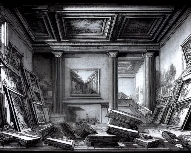 Image similar to Vaporwave album cover. Piranesi imagination mixed with the aesthetics of Vaporwave