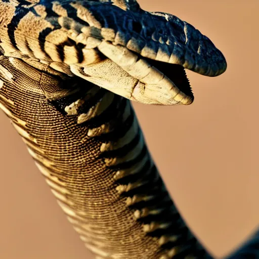 Prompt: a cobra with its head up, its neck flaps are flared, and it is hissing. HD photo