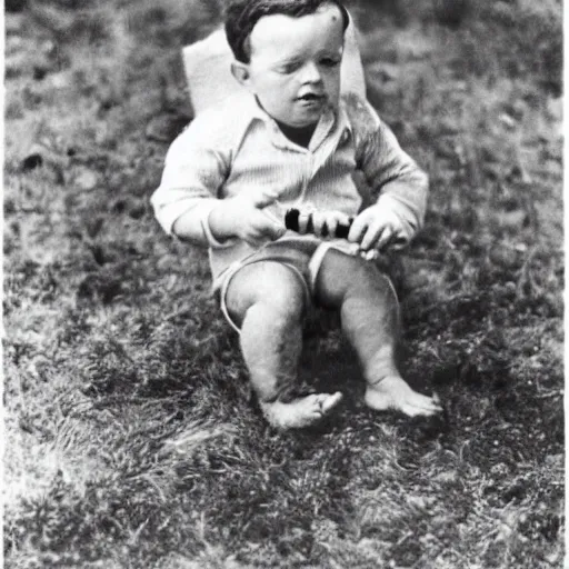 Prompt: Charles Lindbergh trying to keep anyone from finding out he actually ate the baby, 1930s photograph