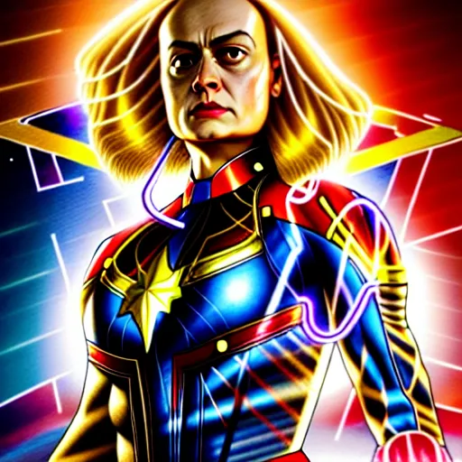 Image similar to portrait painting of captain marvel as a skrull shapeshifter, ultra realistic, concept art, intricate details, eerie, highly detailed, photorealistic, octane render, 8 k, unreal engine. art by artgerm and greg rutkowski and charlie bowater and magali villeneuve and alphonse mucha