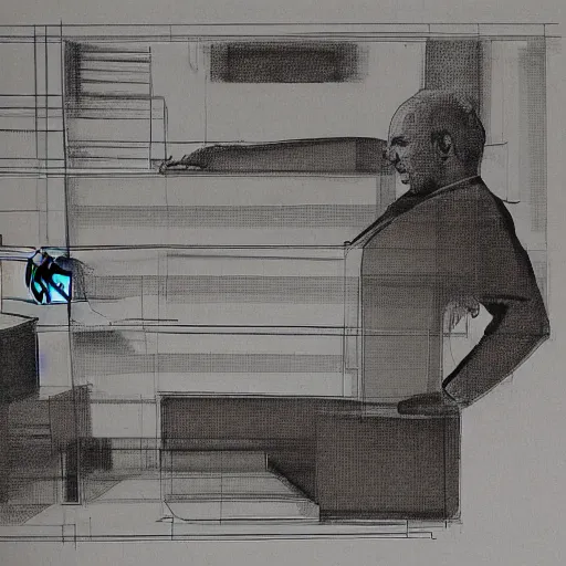 Prompt: an architectural drawing of the portrait of an exhausted architect