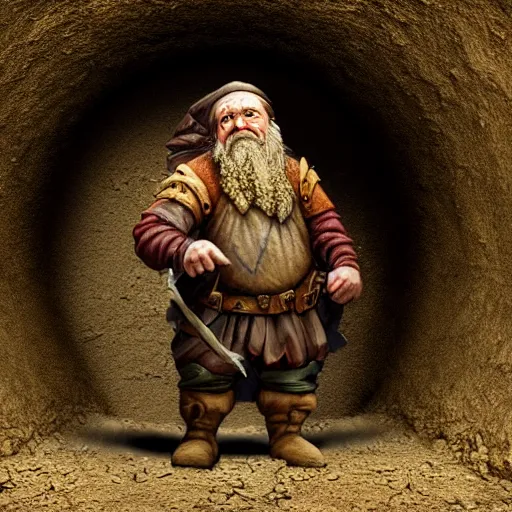 Image similar to a medieval fantasy dwarf standing inside of a mine tunnel, matte oil painting, by leonardo da vinci, character reveal, concept art, d & d, fantasy, dust, sharp focus, award - winning, extremely detailed, 4 k, 8 k