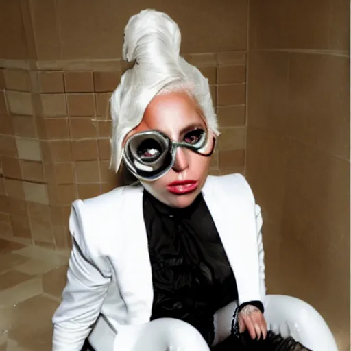 Prompt: lady gaga sitting in a toilet, with angry face