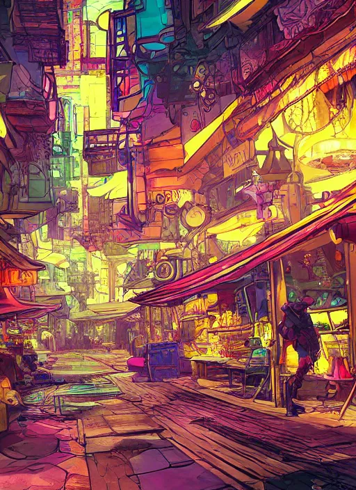 Image similar to bazaar zouk oriantal full color sky shine place mosquet painting digital illustration hdr stylized digital illustration video game icon global illumination ray tracing advanced technology that looks like it is from borderlands and by feng zhu and loish and laurie greasley, victo ngai, andreas rocha, john harris