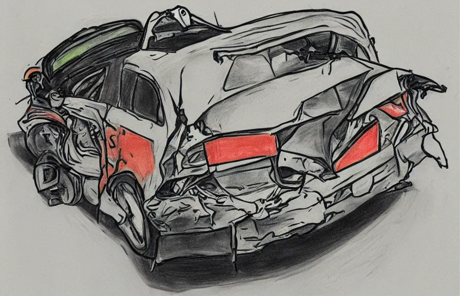 Image similar to car crash, child drawing