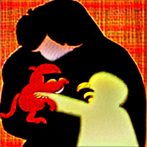 Prompt: a dramatic painting of Elmo devouring his son by Francisco Goya