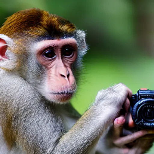 Image similar to Portrait of a monkey holding a camera