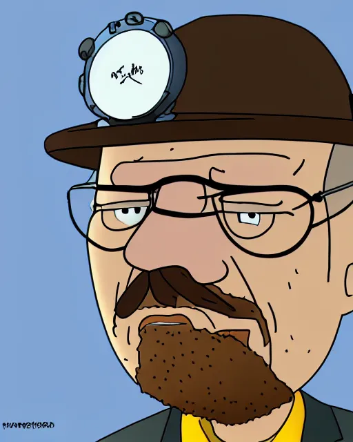 Image similar to portrait of walter white in the style of justin roiland. heisenberg from breaking bad. cinematic lighting. style of rick & morty. photographic, photography. by justin roiland