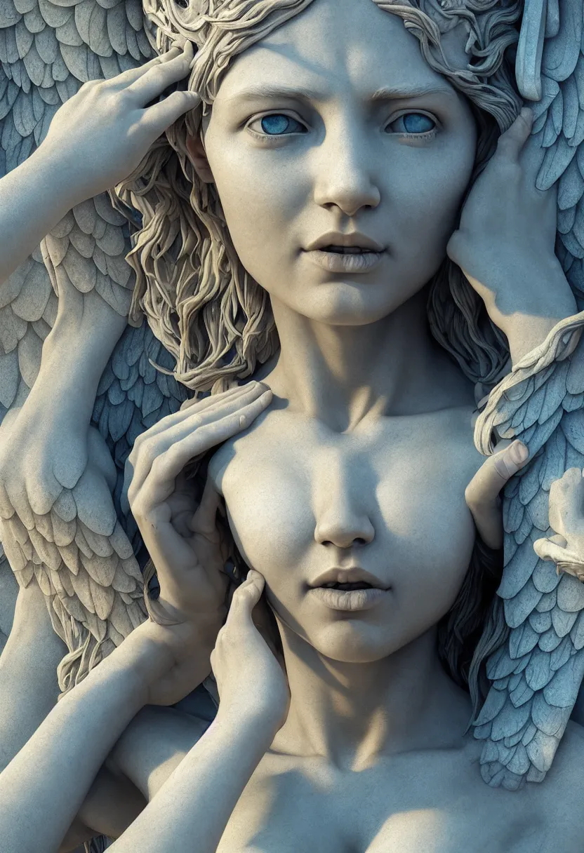 Image similar to beautiful very extreme closeup portrait, weeping angels, weeping angels, weeping angels, weeping angels, angel of grief, stone statues, beautiful woman body, unreal engine, greg rutkowski, loish, rhads, beeple, tom bagshaw, alphonse mucha, global illumination, detailed and intricate environment