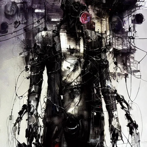 Prompt: a cybernetic dream thief, cyberpunk, wires, skulls, machines by emil melmoth zdzislaw belsinki craig mullins yoji shinkawa realistic render ominous detailed photo atmospheric by jeremy mann and agnes cecile ink drips paint smears digital glitches glitchart