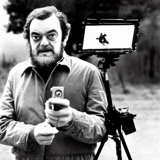 Image similar to Stanley Kubrick filming an alien invasion