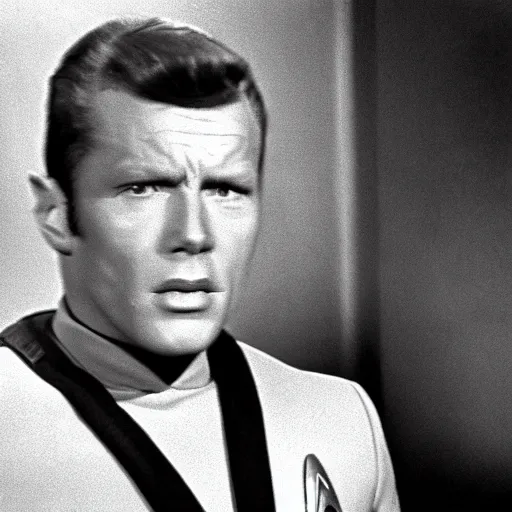 Prompt: black and white photo ofEddie Murphy in Star Trek 1966.