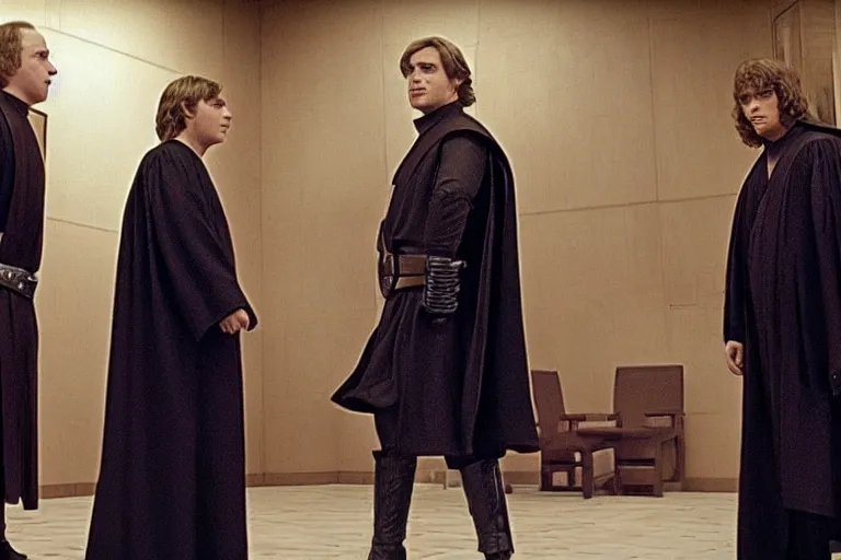 Prompt: anakin skywalker is defended in star wars senate by saul goodman, 1 0 8 0 p, court session images, realistic faces