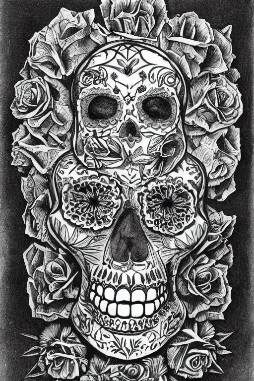 Prompt: Illustration of a sugar skull day of the dead girl, art by Ernst Haeckel