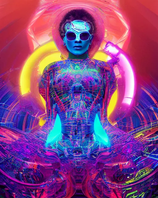 Image similar to a powerful energy psychedelic matrix queen, by alexander fedosav, hyper detailed digital matte painting, concept art, hyperrealism, 1 6 k resolution, cinema 4 d, 8 k resolution, trending on artstation, behance hd, a masterpiece, by stephan martiniere, particles, cel - shaded, power bright neon energy, by david a. hardy,