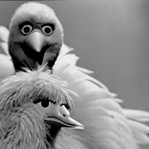 Prompt: a film still of big bird in birds ( 1 9 6 3 )