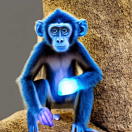 Prompt: blue bioluminescent monkey