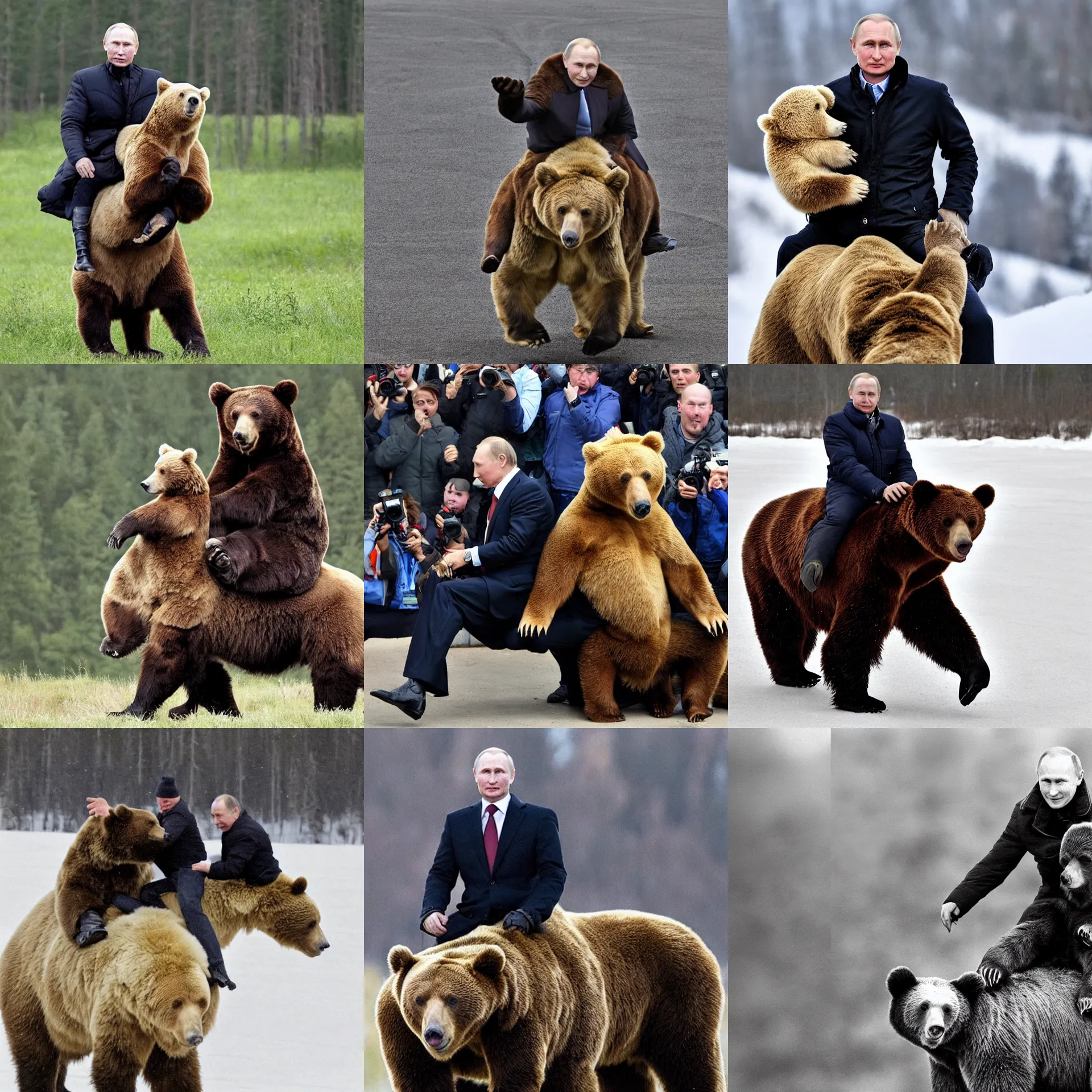 Prompt: photo of Vladimir Putin riding a Bear